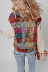 Plaid Zip Up Collared Neck Vest Coat OutfitFlow